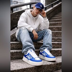 NWT Naked Wolfe Kosa Leather Sneakers in Blue & White Size 12.5